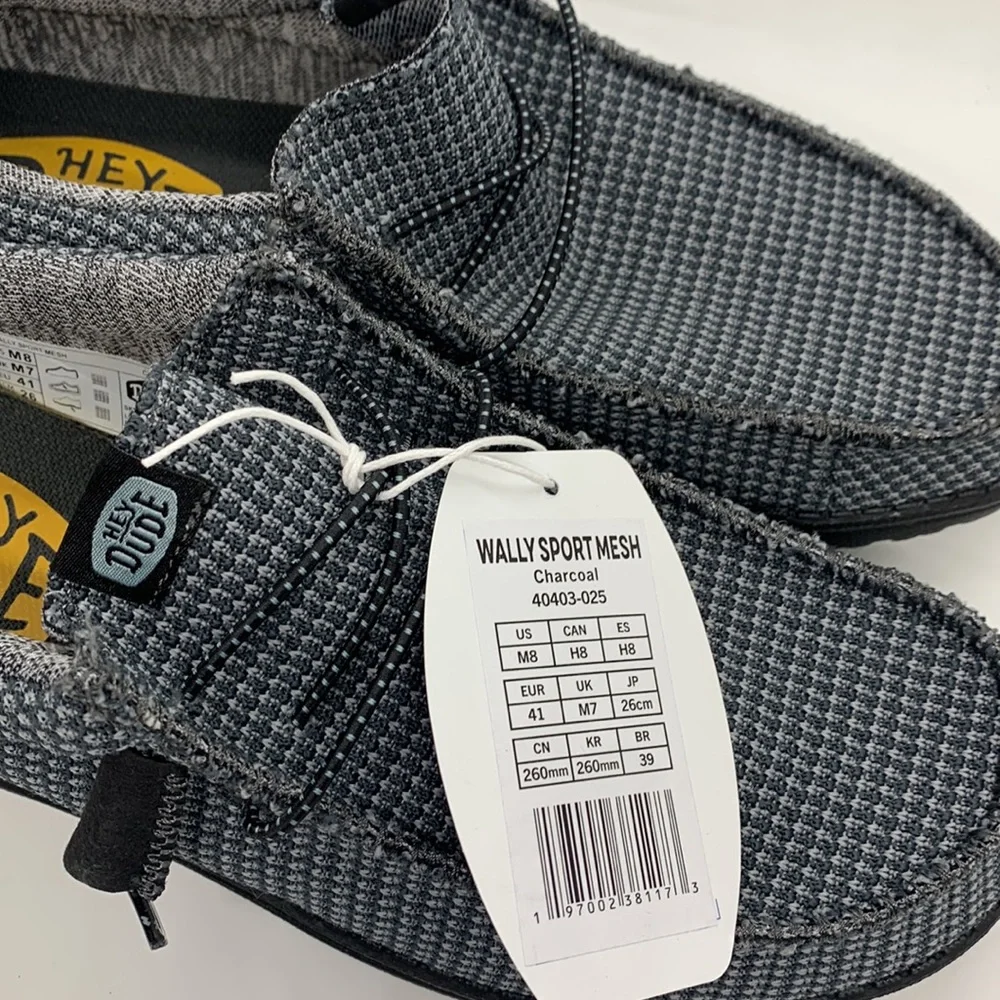 Hey Dude NEW Wally Sport Mesh Charcoal Gray 8 Slip-On Shoes Casual Minimalist